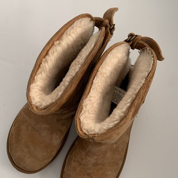 UGG Remora chestnut suede leather ankle boots shearling wool lined size 6 - Picture 3 of 9
